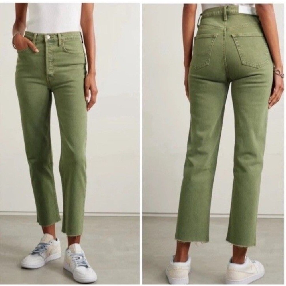 RE/DONE 70s Ultra High Rise Stove Pipe in Washed Sage Sz 26 Cropped Raw Hem